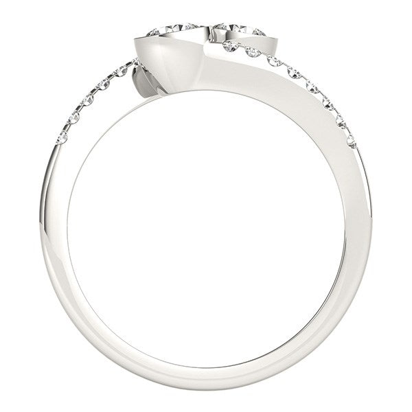 14K White Gold Two Stone Diamond Ring with Round Bezel Setting
