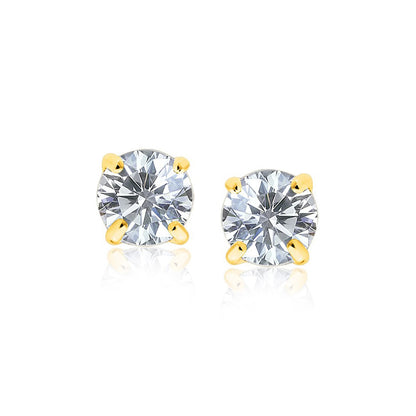 14k Yellow Gold 8.0mm Round CZ Stud Earrings