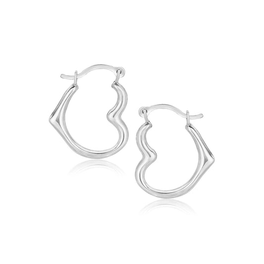 10K White Gold Heart Hoop Earrings with secure snap lock.