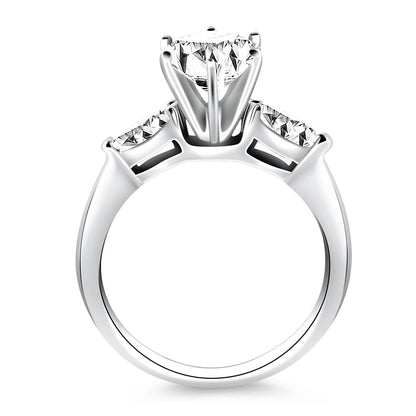 14k White Gold Three Stone Engagement Ring Mounting with Marquise Side Diamonds