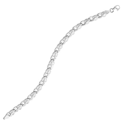 14k White Gold Heart Shape Textured Bracelet (6.35 mm)