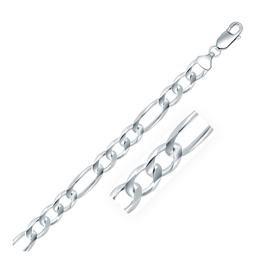 Rhodium Plated 8.8mm Sterling Silver Figaro Style Chain (8.80 mm)