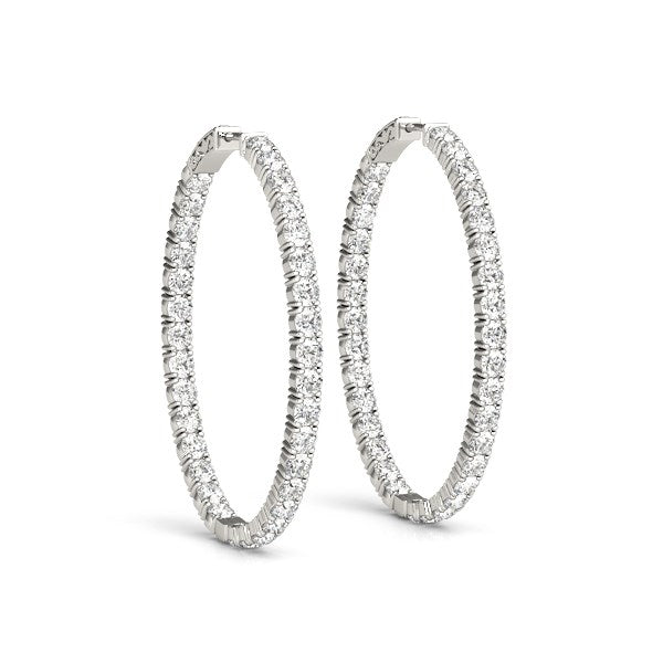 Oval diamond hoop earrings in 14K white gold, 2 cttw