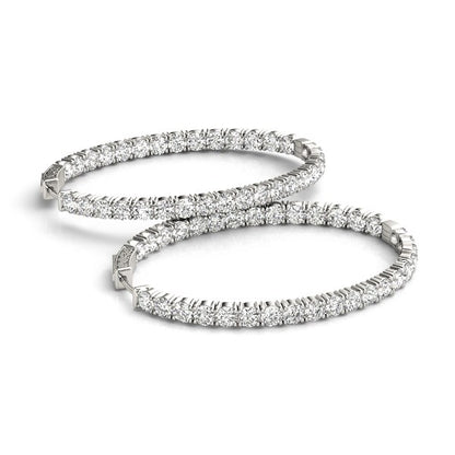 Oval diamond hoop earrings in 14K white gold, 2 cttw