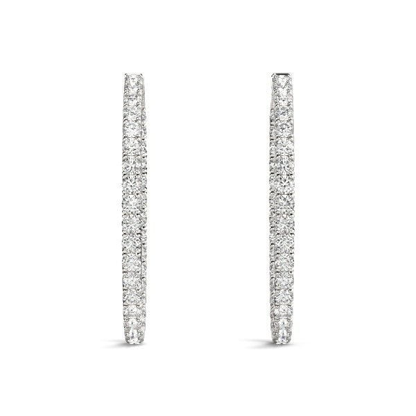 Oval diamond hoop earrings in 14K white gold, 2 cttw