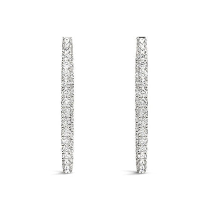 Oval diamond hoop earrings in 14K white gold, 2 cttw