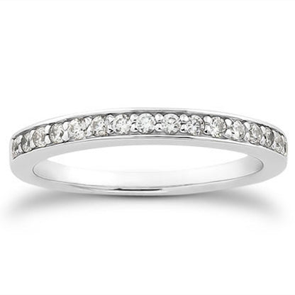 14k White Gold Pave Diamond Wedding Ring Band Set 1/2 Around