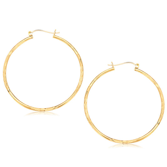 14k Yellow Gold Fancy Diamond Cut Extra Large Hoop Earrings (2x45mm)