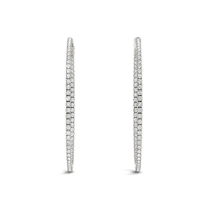 14k White Gold Slim Two Sided Diamond Hoop Earrings (1 1/2 cttw)