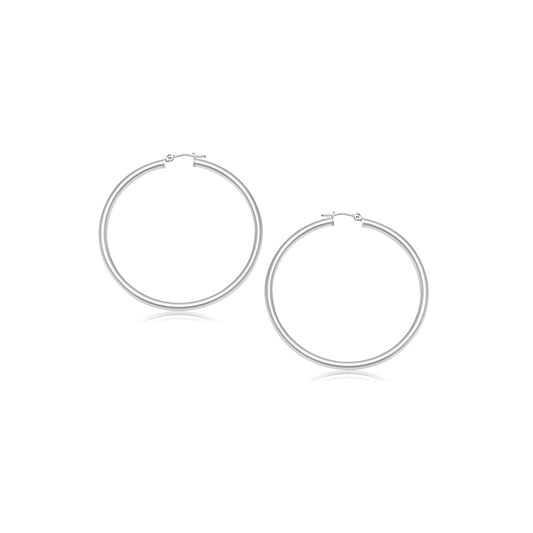 14k White Gold Polished Hoop Earrings (3x20mm)