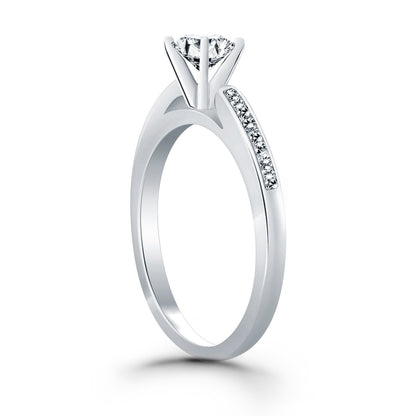 14k White Gold Diamond Channel Cathedral Engagement Ring