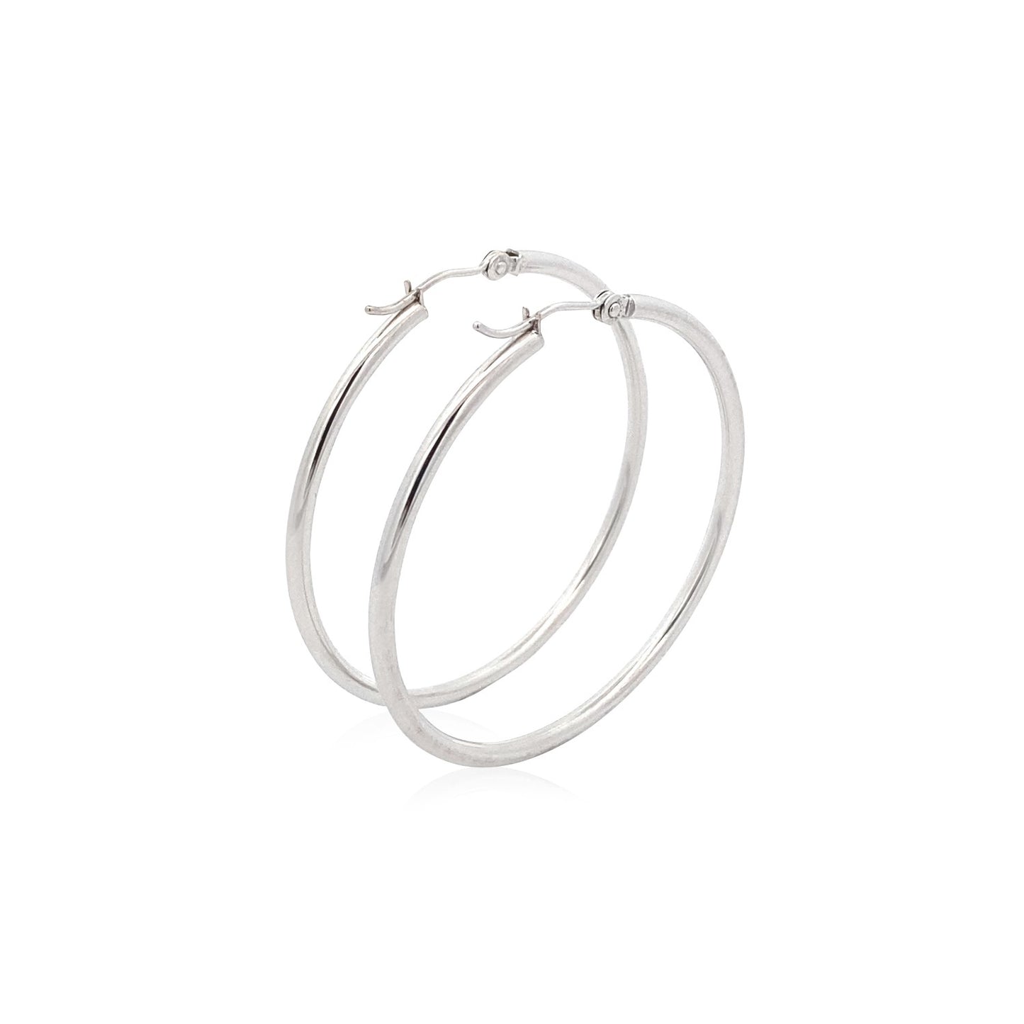 14k White Gold Polished Hoop Earrings (2x40mm)