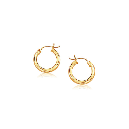 14k Yellow Gold Hoop Earring with Diamond-Cut Finish (3x20mm)