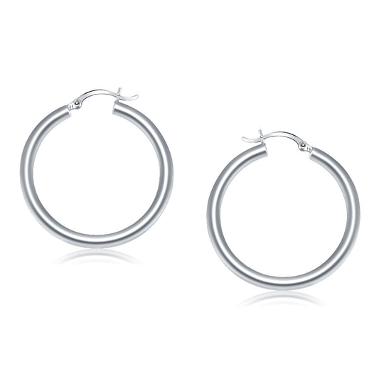 14k White Gold Polished Hoop Earrings (4x40mm)