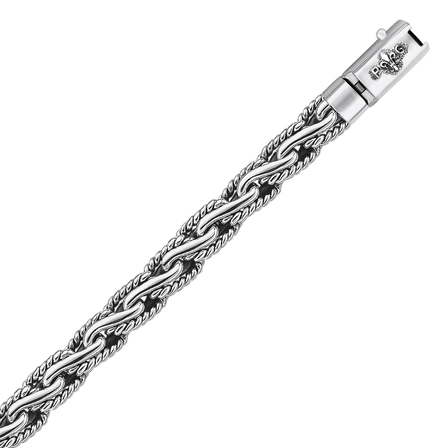 Oxidized Sterling Silver Mens Chain Bracelet in a Cable Motif (8.50 mm)