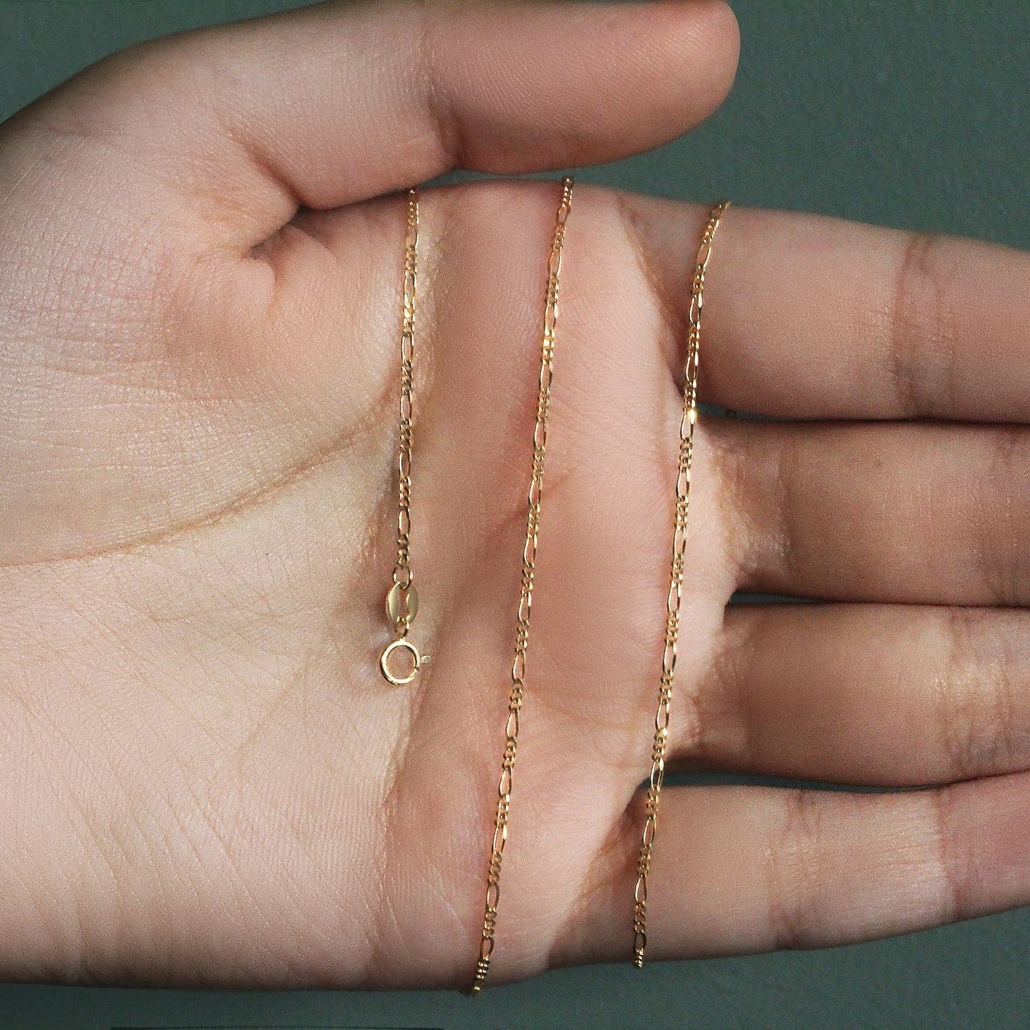 14k Yellow Gold Solid Figaro Chain (1.30 mm)