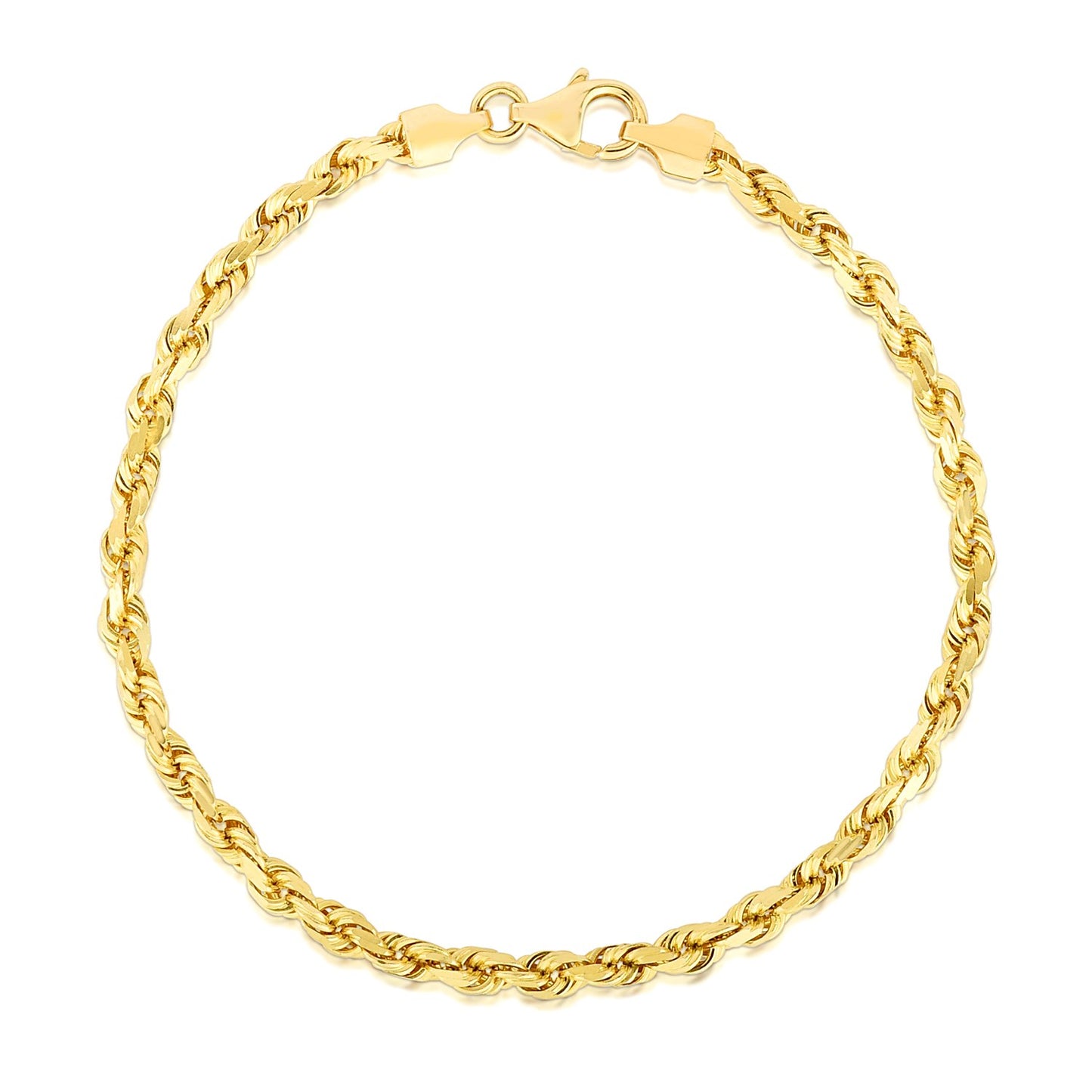 14k Yellow Gold Solid Diamond Cut Rope Bracelet (4.00 mm)