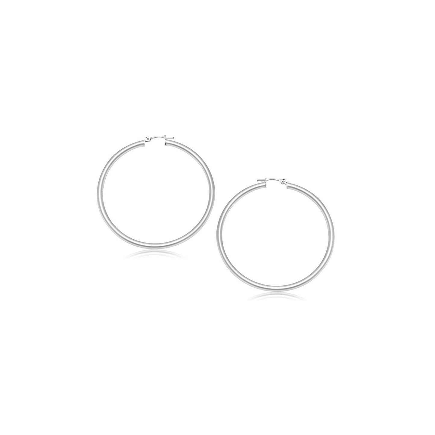 14k White Gold Polished Hoop Earrings (3x15mm)