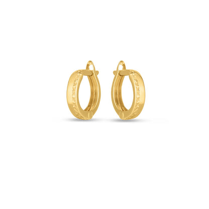 14k Yellow Gold Textured Huggie Hoops(3x10mm)