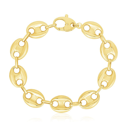 14k Yellow Gold High Polish Lite Puffed Mariner Link Bracelet  (15.00 mm)