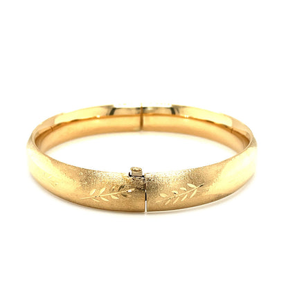 Classic Floral Carved Bangle in 14k Yellow Gold (10.00 mm)