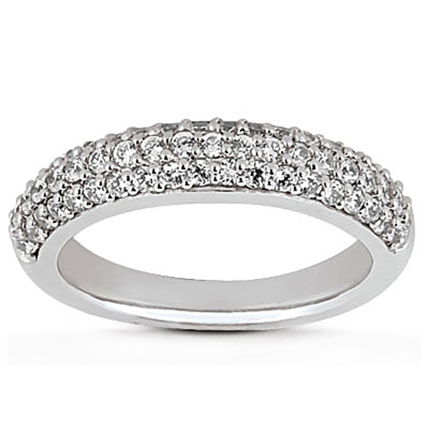 14k White Gold Triple Multi-Row Micro- Pave Diamond Wedding Ring Band