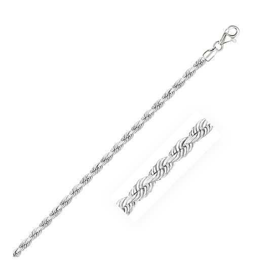 14k White Gold Solid Diamond Cut Rope Bracelet (3.00 mm)