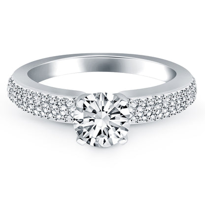 14k White Gold Triple Row Pave Diamond Engagement Ring