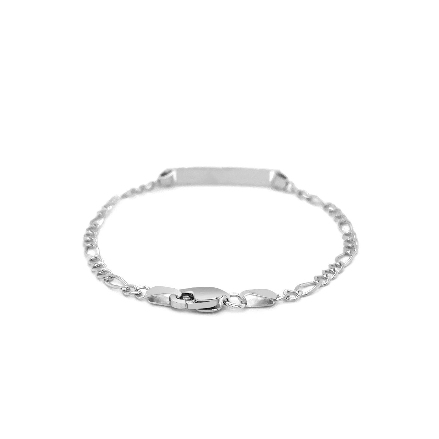 14k White Gold Figaro Chain Fancy Childrens ID Bracelet (3.30 mm)