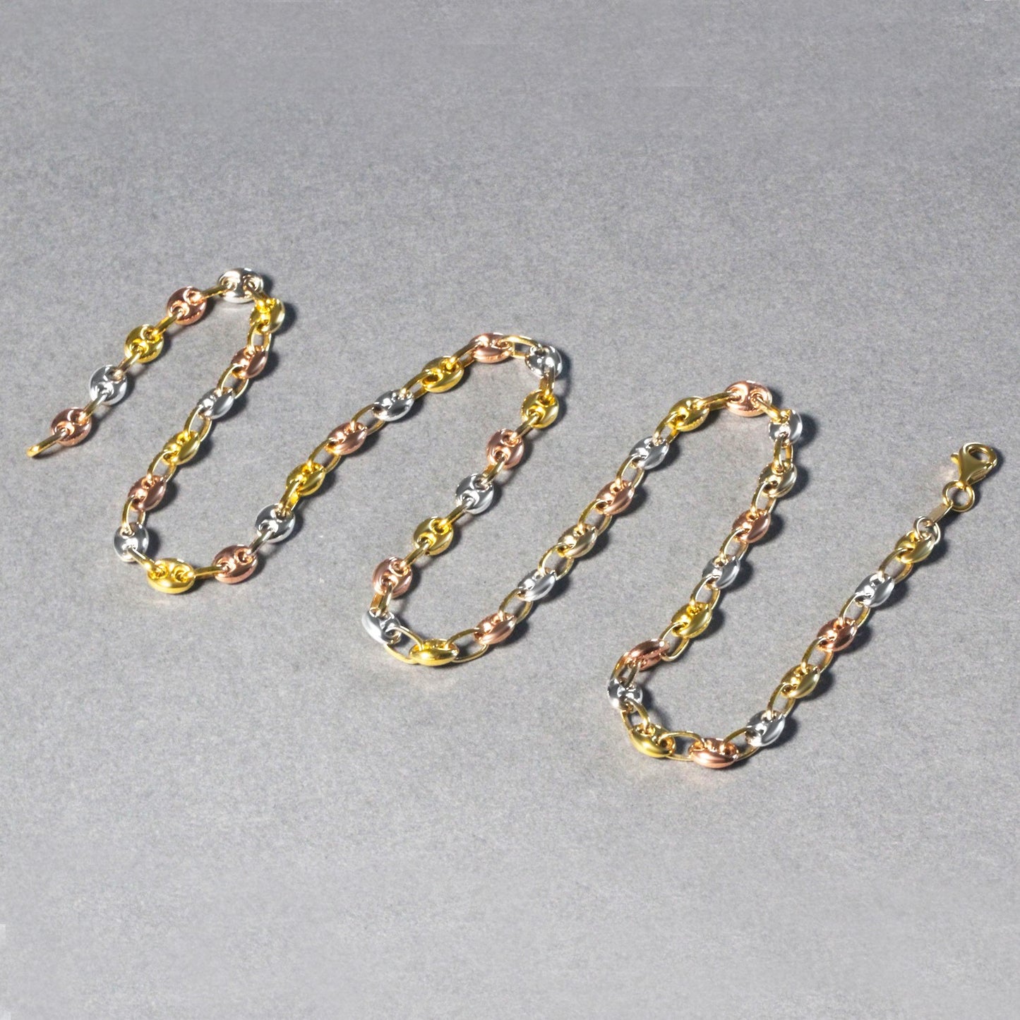 14k Tri Color Gold High Polish Puffed Mariner Link Chain (4.90 mm)