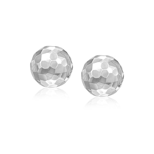 14k White Gold Round Faceted Style Stud Earrings(7mm)