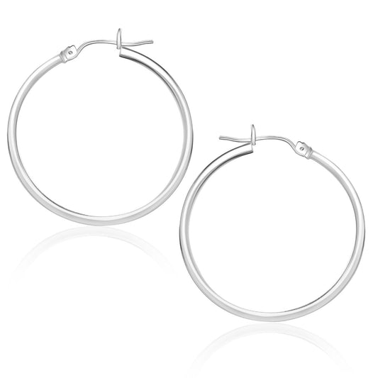 10k White Gold Polished Hoop Earrings (1.5x25 mm)