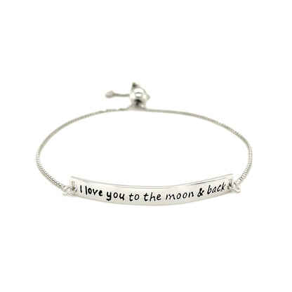 Sterling Silver Adjustable I Love You to the Moon and Back Bracelet (1.20 mm)