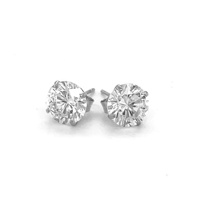 14k White Gold Stud Earrings with White Hue Faceted Cubic Zirconia(7mm)