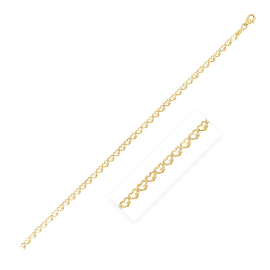 14k Yellow Gold High Polish Heart Link Bracelet  (3.20 mm)