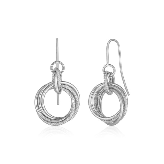 14k White Gold Earrings with Interlocking Circle Dangles