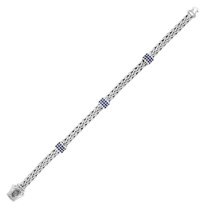 Sterling Silver Woven Bracelet with Blue Sapphire Stations (6.35 mm)