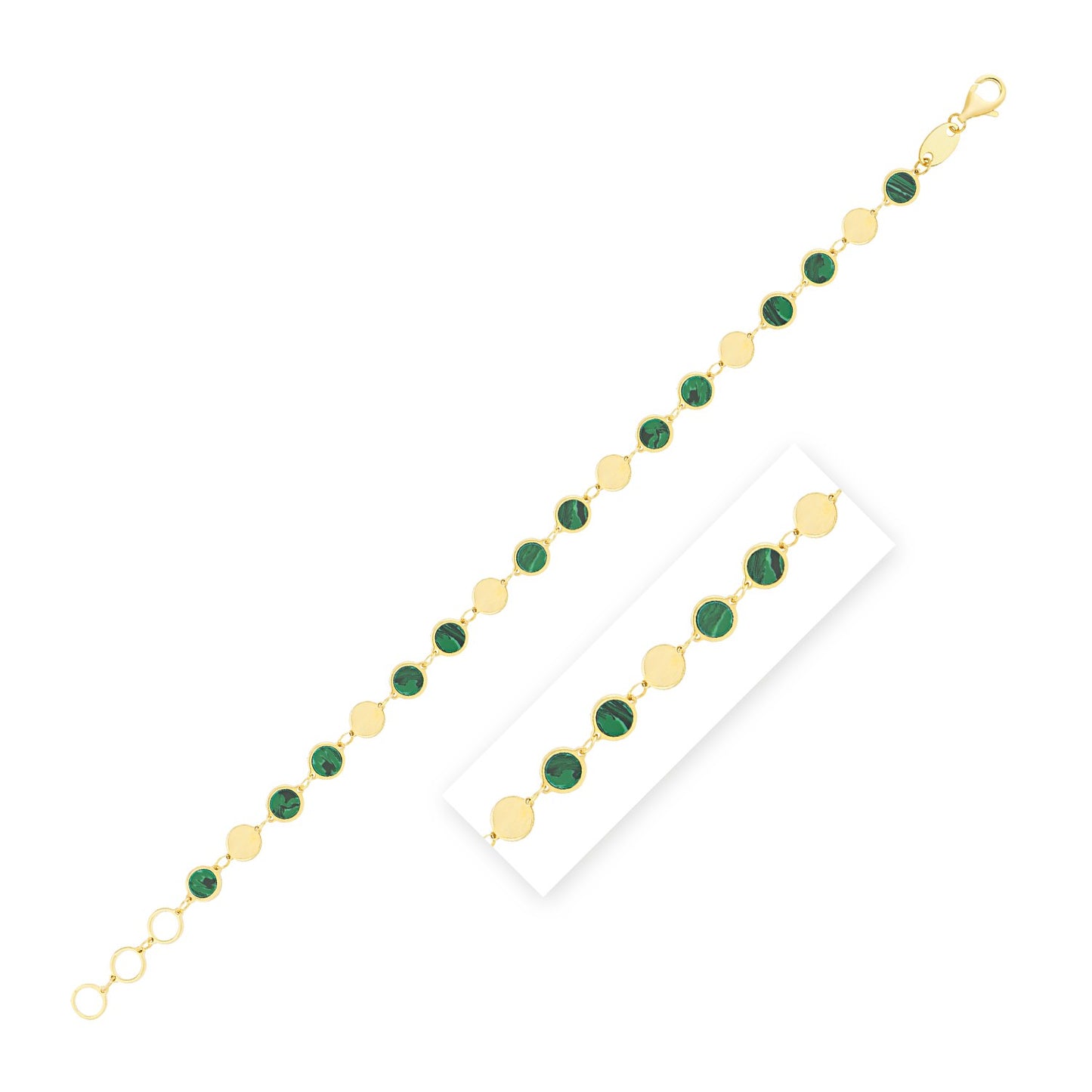 Malachite Gem Alternating Bracelet in 14K Yellow Gold (5.00 mm)