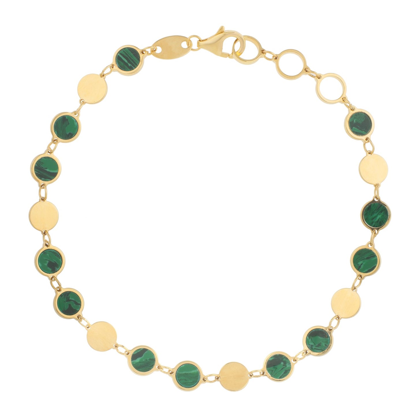 Malachite Gem Alternating Bracelet in 14K Yellow Gold (5.00 mm)