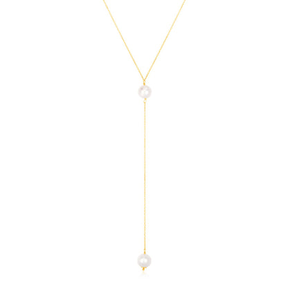 14k Yellow Gold Lariat Necklace with Pearls