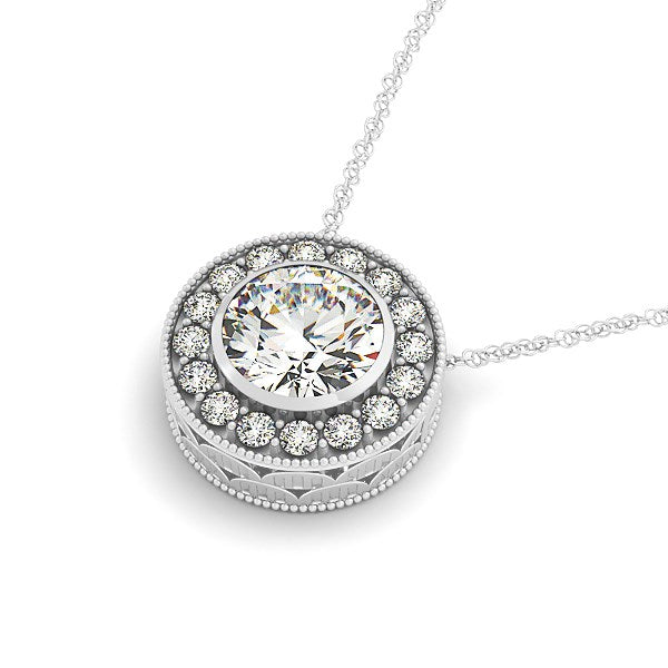 Diamond Halo with Center Bezel in 14k White Gold (5/8 cttw)