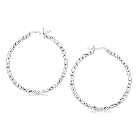 Sterling Silver Rhodium Plated Woven Style Polished Hoop Earrings(2x30mm)