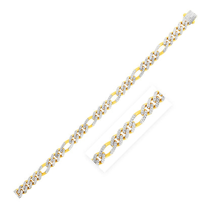 14k Yellow Gold White Pave High Polish Modern Lite Figaro Chain (8.00 mm)