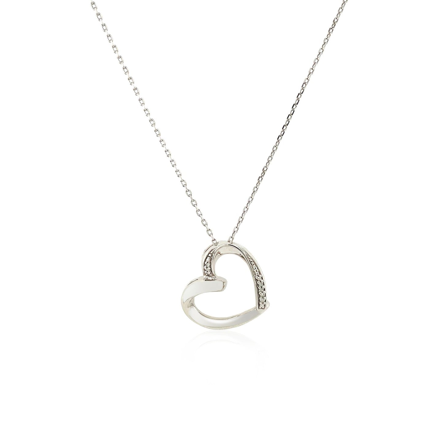 Open Heart Pendant with Diamonds in Sterling Silver