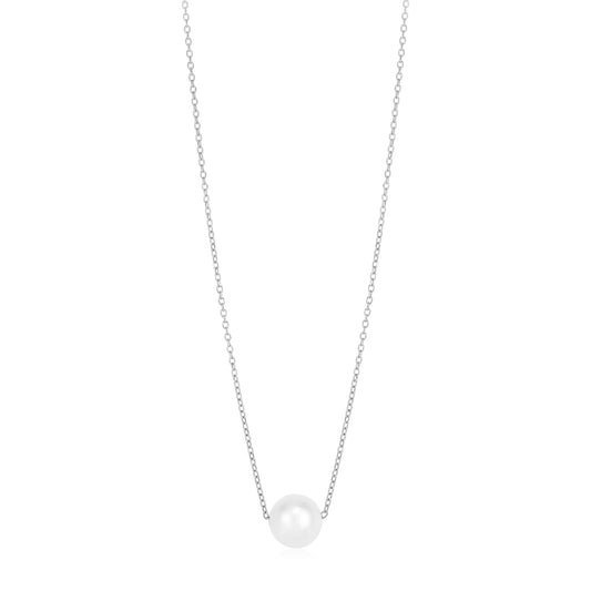 14k White Gold Pearl Solitaire Necklace