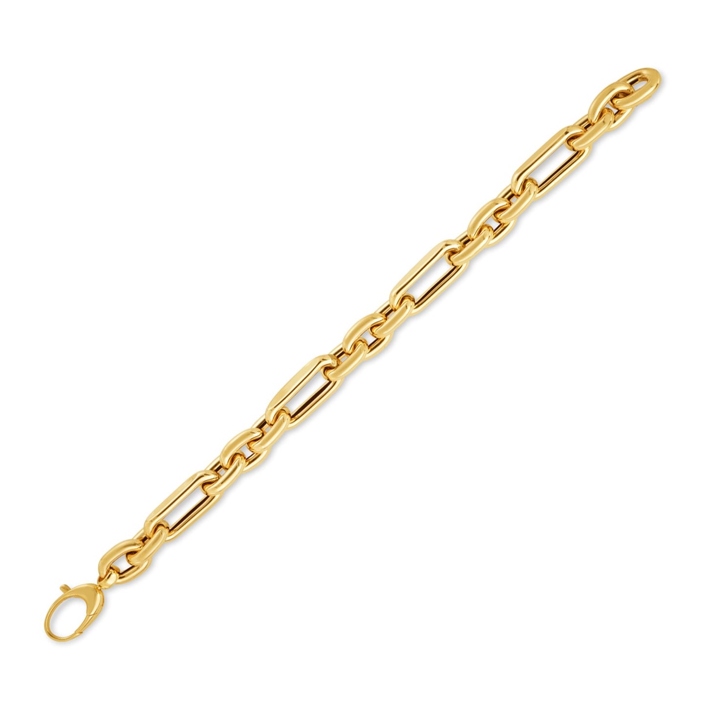 14k Yellow Gold Italian Alternating Paperclip Oval Links Bracelet (9.30 mm)