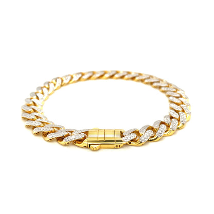 14k Two Tone Gold 8 1/4 inch Curb Chain Bracelet with White Pave (9.50 mm)