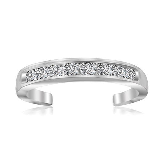 Sterling Silver Rhodium Finished Toe Ring with White Tone Cubic Zirconia Accents