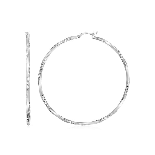 Matte and Textured Twisted Hoop Earrings in Sterling Silver(50mm)