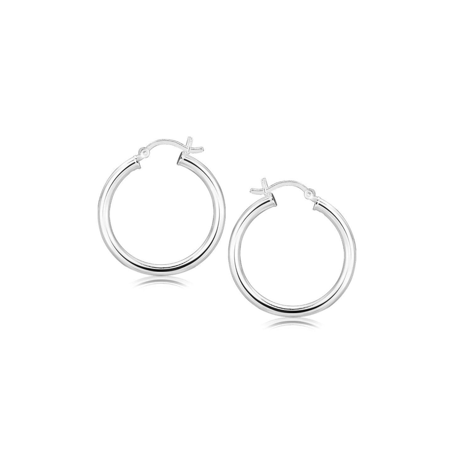 Sterling Silver Rhodium Plated Polished Look Hoop Earrings (3x25mm)